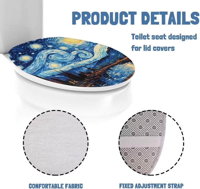 Flashideas Van Gogh Starry Night Toilet Lid Cover Soft Plush Seat Covers Tank Lip Covers Fits Most Toilet Tanks & Lids Bathroom Decoration Accessories - Image 5